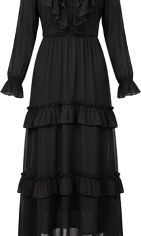 Women's Black Long Sleeve Ruffle Maxi Dress