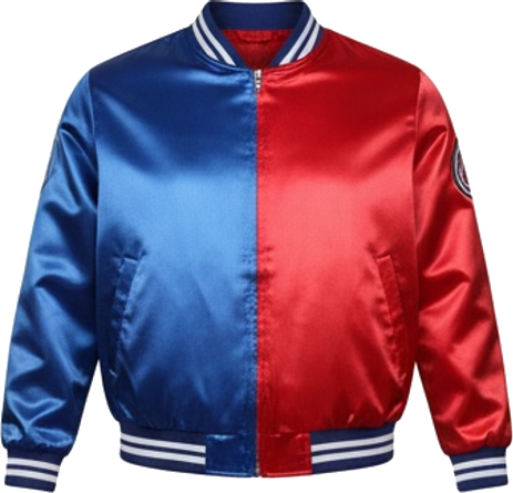 Red and Blue Satin Bomber Jacket